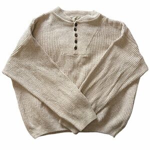 Vintage Eddie Bauer Cotton Henley Sweater Beige Made in USA L